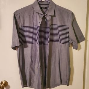 Alfani Regular Fit Short Sleeve Dress Shirt Sz M Color Gray w/Black accents